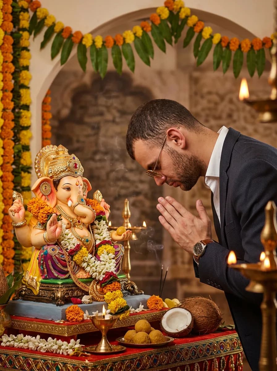 Bowing in Sacred Prayer (Namaskar) before Bappa