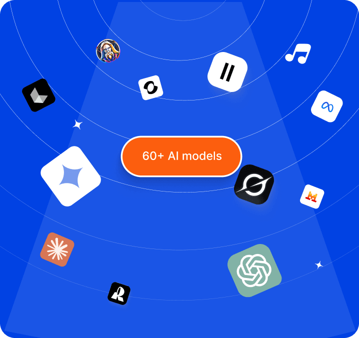 60+ AI models visualization with various AI service icons