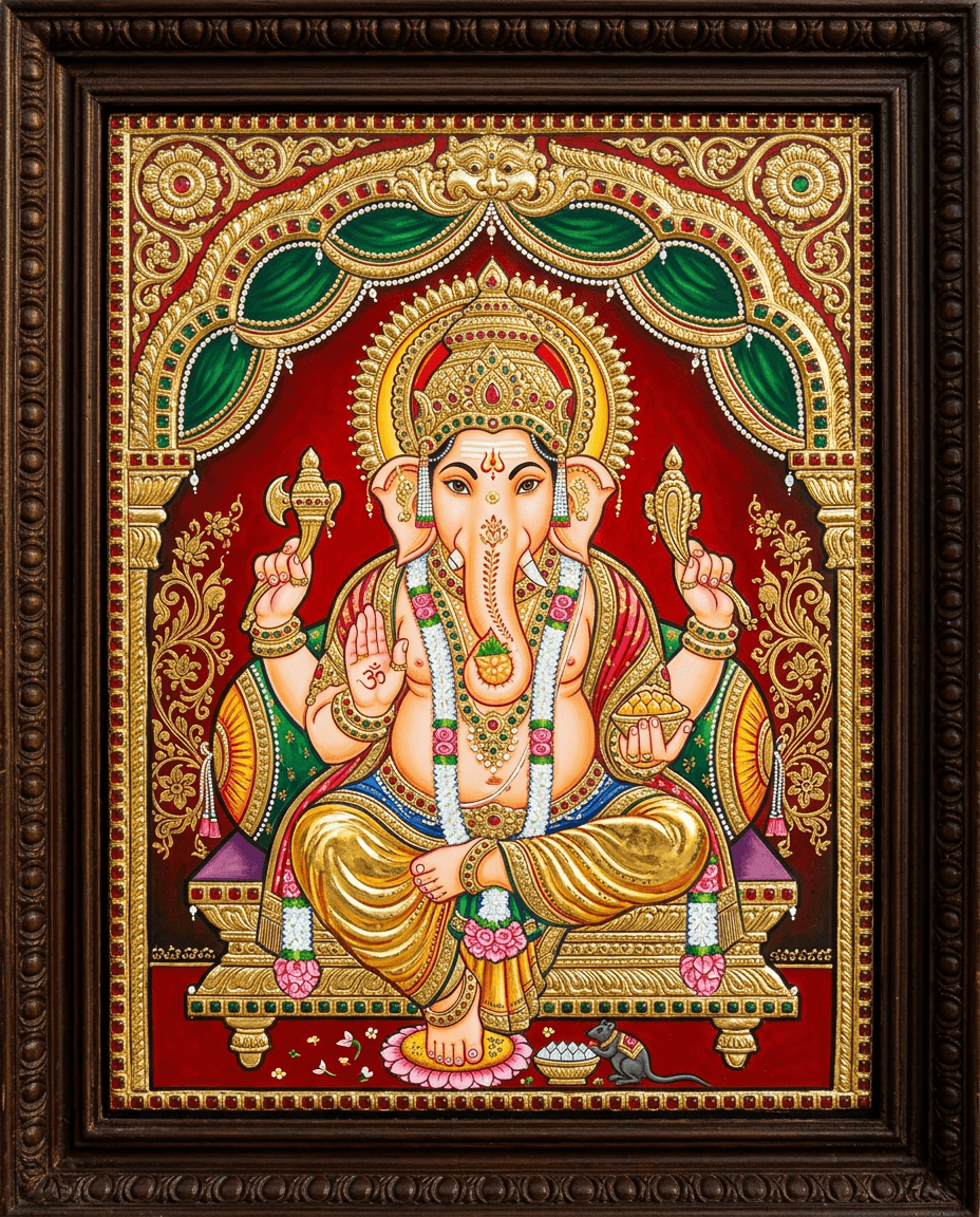 Lord Ganesha — Traditional Tanjore Gold Foil Art