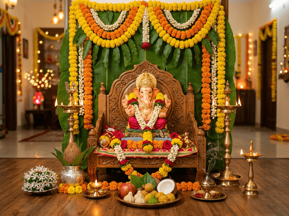 Festive Home Ganpati Decoration & Singhasan Altar