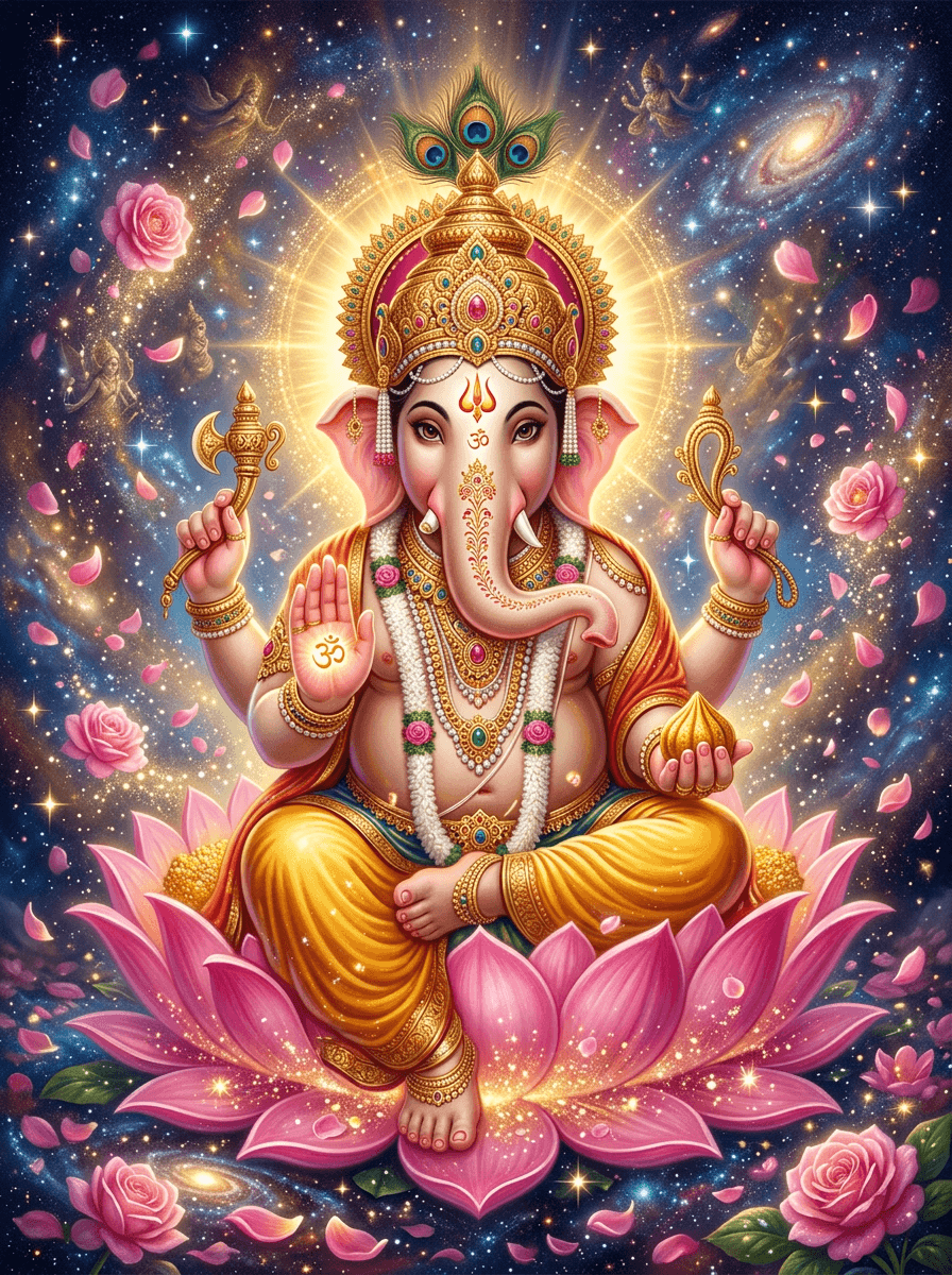 Lord Ganesha on Lotus Throne with Divine Aura