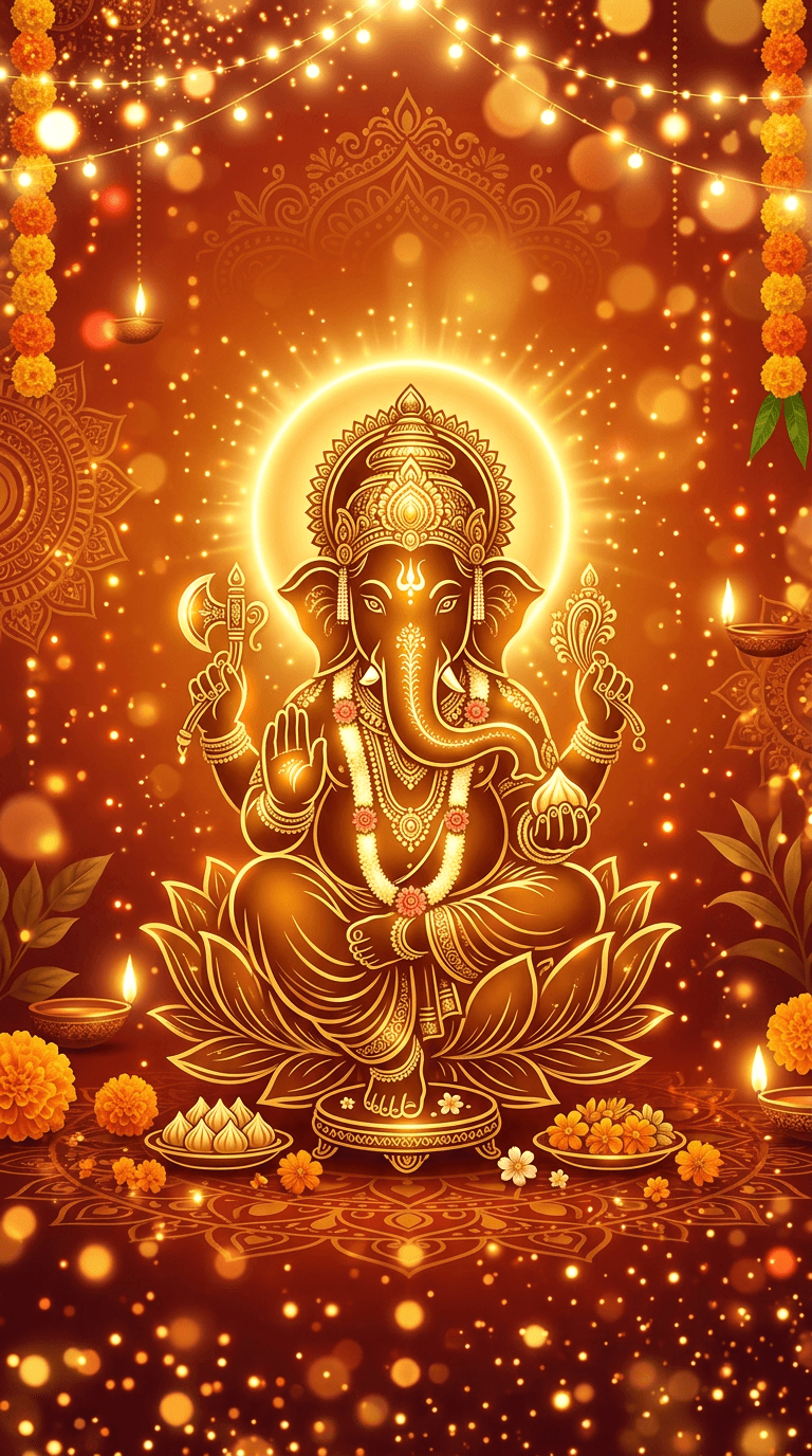 Festive Saffron & Gold Mobile Status Wallpaper