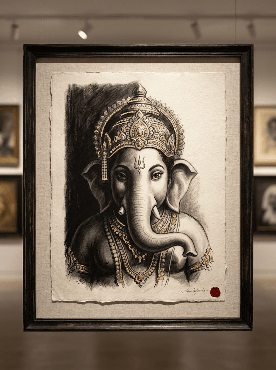 Fine Art Charcoal & 24K Gold Leaf Sketch