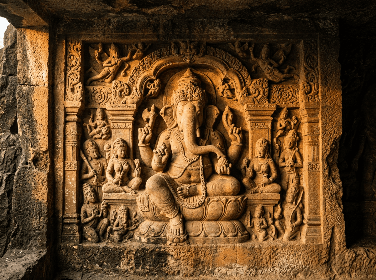 Ancient Cave Temple Sandstone Bas-Relief