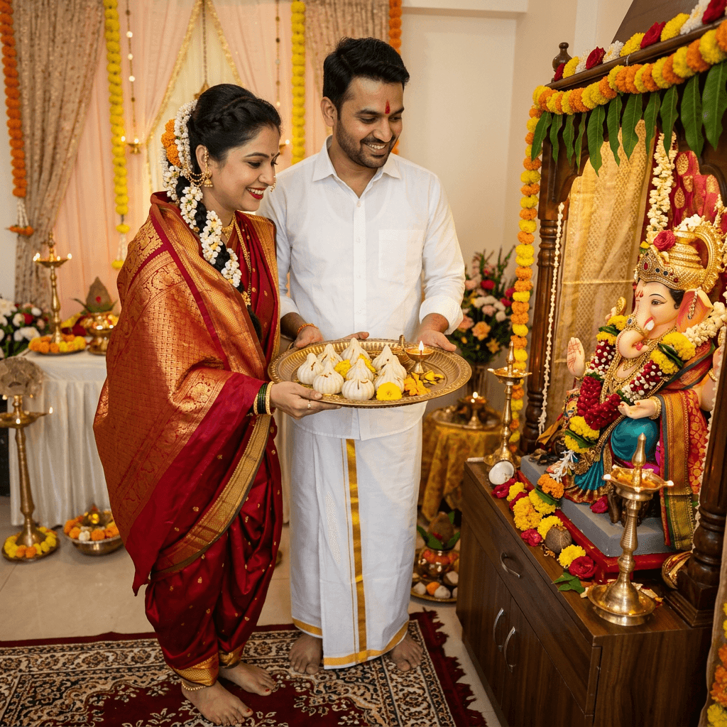 Offering Fresh Steamed Modak Naivedya